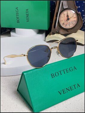 Bottega Veneta Gold Round Retro Sunglasses